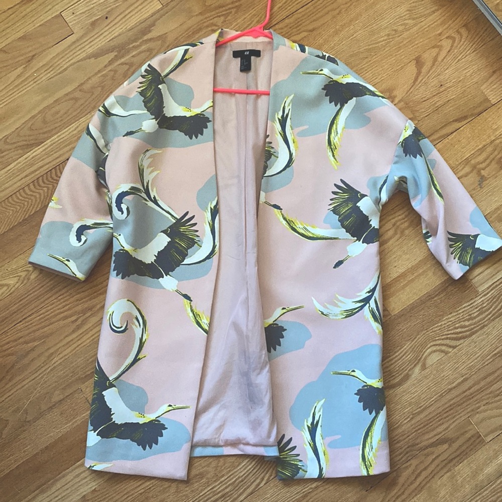 Stork print kimono jacket